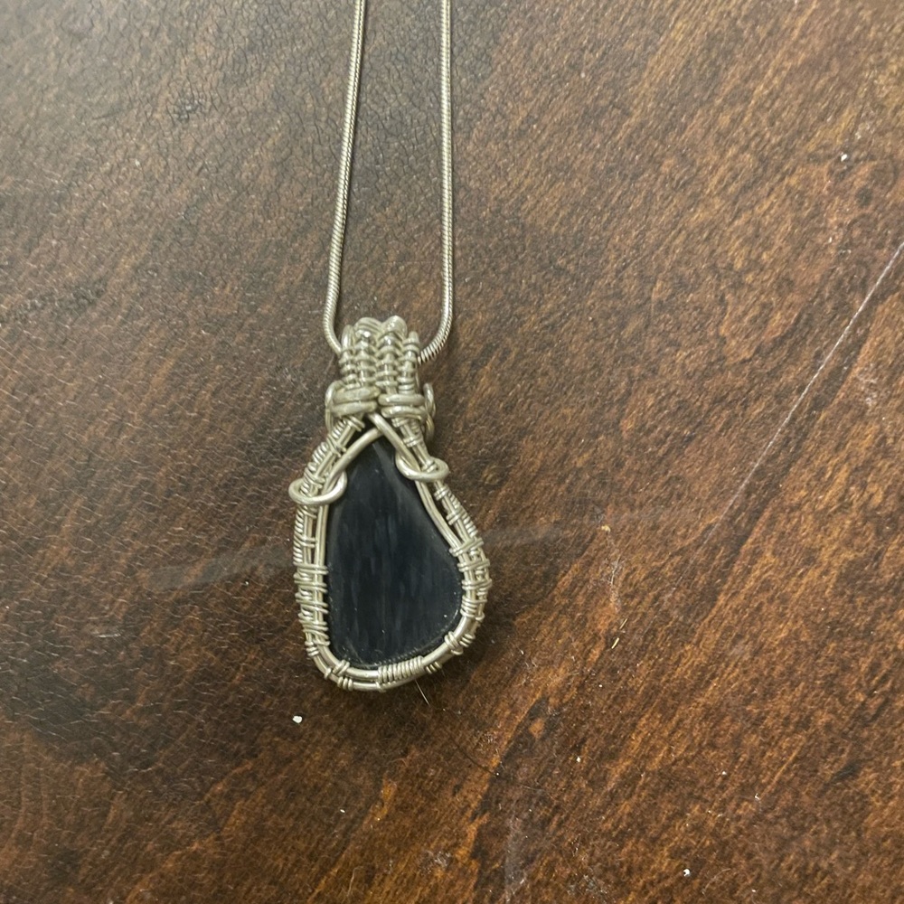 Sterling silver Hand Wrapped Obsidian Pendant Necklace